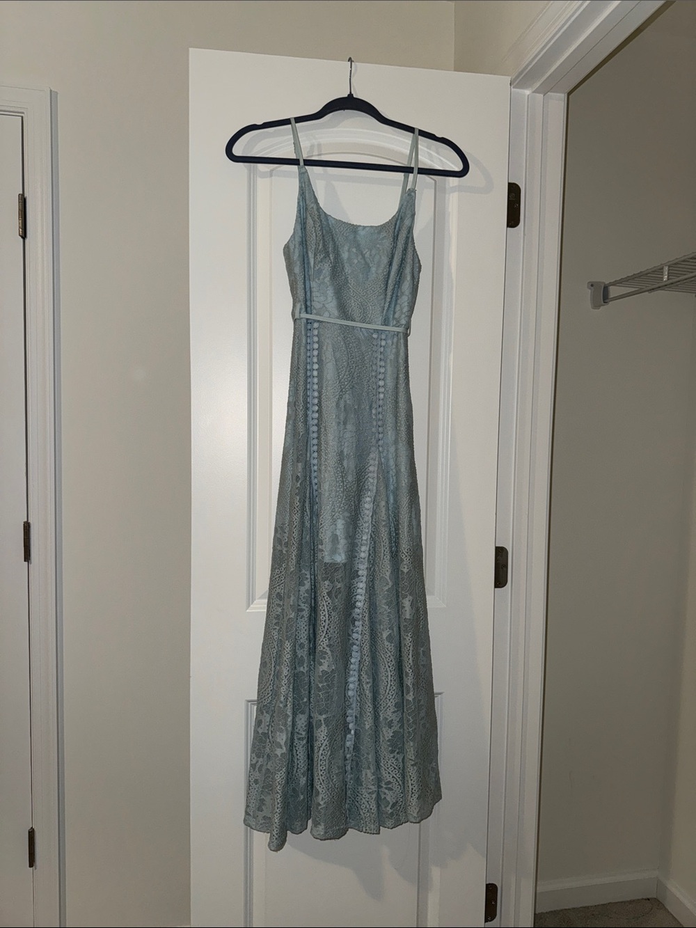 Hello Molly Light Blue Lace Maxi Dress with Spaghetti Straps